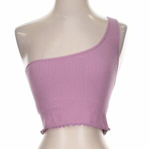 Spiritual Gangster One-Shoulder Ribbed Crop Top - Lavender